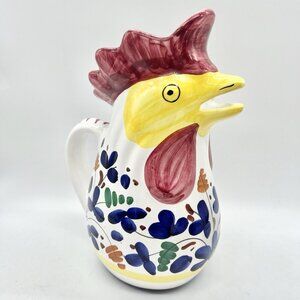 Rooster Pitcher Jug 10” Italian Hand Painted Folk Art  Farmhouse Cottage Core